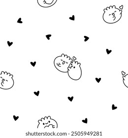 Cute kawaii happy giraffe. Seamless pattern. Coloring Page. Cartoon funny animals characters. Hand drawn style. Vector drawing. Design ornaments.