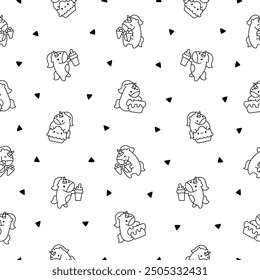 Cute kawaii happy unicorn. Seamless pattern. Coloring Page. Cartoon funny fantasy horse characters. Hand drawn style. Vector drawing. Design ornaments.