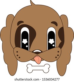 Cute kawaii  head of a dog vector illustration. Big eyes and little bone. Cartoon animal cub for nursery poster, postcard or toy logo. Smiling face. Puppy with pink tongue.