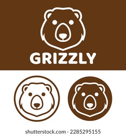 Cute Kawaii head grizzly bear Mascot Cartoon Logo Design Icon Illustration Character vector art. for every category of business, company, brand like pet shop, product, label, team, badge, label