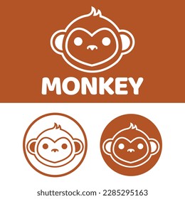 Cute Kawaii cabeza mono mono mono mascota logotipo de dibujos animados Icono de diseño Ilustración Carácter vectorial arte para cada categoría de negocio, empresa, marca como tienda de mascotas, producto, etiqueta, equipo, insignia, etiqueta