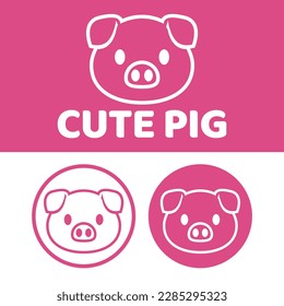 Cute Kawaii head pig Mascot Cartoon Logo Design Icon Illustration Character vector art. for every category of business, company, brand like pet shop, product, label, team, badge, label