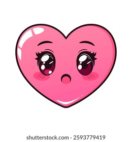 Cute kawaii heart in anime manga style. Heart character with beautiful cartoon manga anime eyes with long lashes. Vector illustration