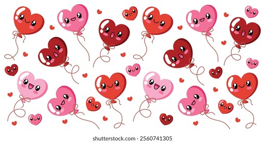 Cute kawaii heart balloon cartoon vector background