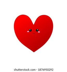 Cute Kawaii Heart. Vector Flat Illustration.	