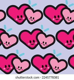 cute Kawaii Hearts seamless pattern vector
