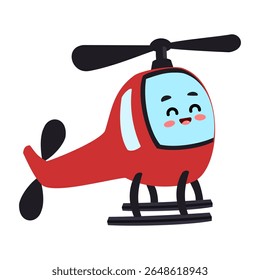 Helicóptero kawaii bonito com rosto sorridente - ilustração vetor veículo cartoon para crianças