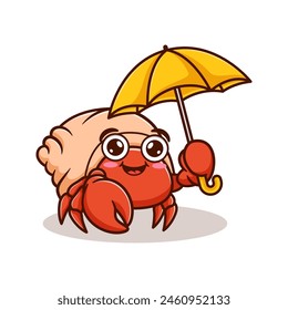 cute and kawaii hermit crab cartoon illustration design using umbrella