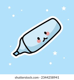 Cute Kawaii Highlighter isolated on a blue background. Vector - Illustration.	