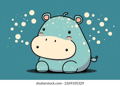 Cute kawaii hippo character set of 4