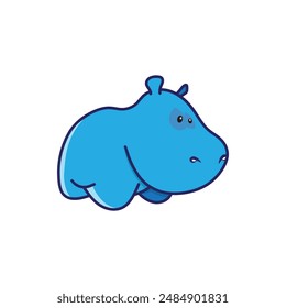 Cute kawaii Hippopotamus cartoon character on white background, vector illustration