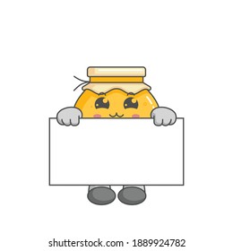 cute kawaii Honey characters standing behind a board