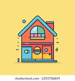 Cute kawaii house chibi  mascot vector cartoon style