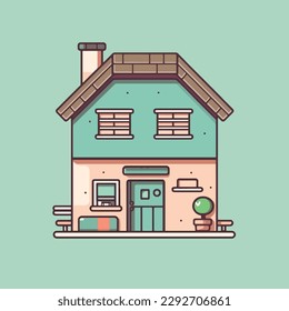 Cute kawaii house chibi  mascot vector cartoon style