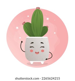 cute kawaii houseplant, kawaii cacti, a cactus in a pot, houseplant, home garden, gardening, plant lover, houseplant shop concept, greenhouse