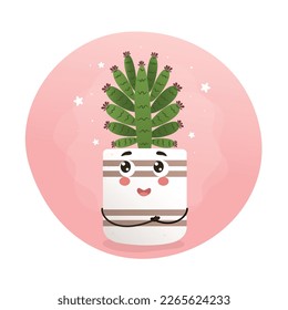 cute kawaii houseplant, kawaii cacti, a cactus in a pot, houseplant, home garden, gardening, plant lover, houseplant shop concept, greenhouse