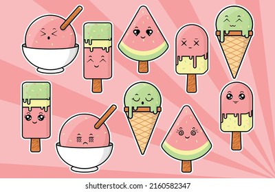 lindos personajes de helados kawaii con muchas expresiones