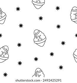 Cute kawaii ice cream characters. Seamless pattern. Coloring Page. Cartoon sweet smiling dessert. Hand drawn style. Vector drawing. Design ornaments.