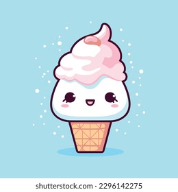 Cute kawaii ice cream chibi mascot vector cartoon style