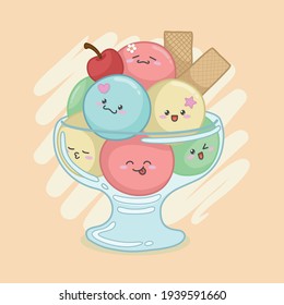 cute and kawaii ice cream in glass bow