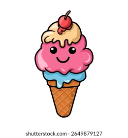 ilustração de sorvete bonito kawaii