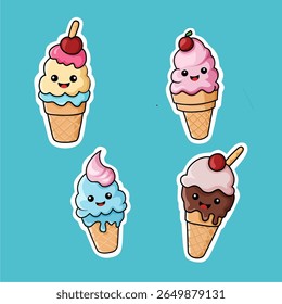 cute kawaii ice cream illustration
