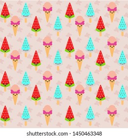 cute kawaii ice cream pattern colorful background