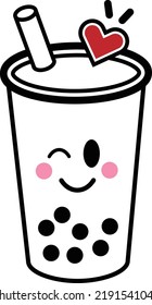 cute kawaii icon boba milk tea Suitable for cutting software.