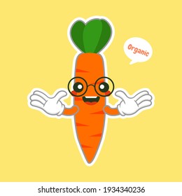 cute and kawaii Illustration of funny carrot cartoon character , vegan concept, carrot love. food and vegetable concept.Orange carrot logo icon