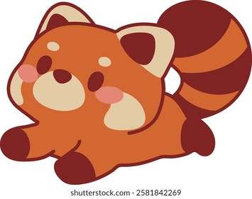 Cute Kawaii illustration of funny cartoon red panda lying down. Unique design, children's mascot.