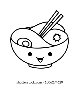 Cute Kawaii Illustration of Noodle Ramen. Handmade cartoon Drawing Asian Japanese Food - Vector EPS