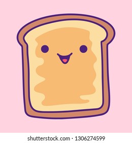 Cute Kawaii Illustration of Slice of Bread with Butter. Handmade cartoon Drawing  Doodle Food - Vector EPS