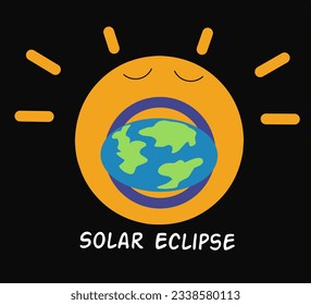 Cute kawaii illustration of solar eclipse