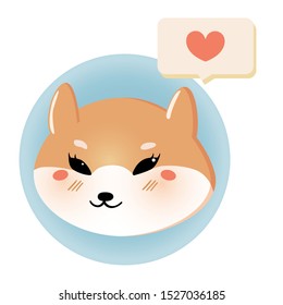 Cute kawaii image of akita inu dog for badges, stickers and emojis. Vector illustration EPS 10