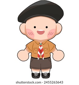 cute kawaii indonesian scout boy character happy