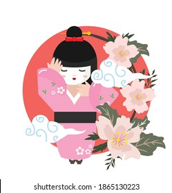 cute kawaii japanese girl with flowers