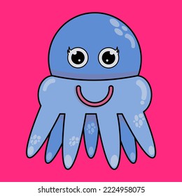 Cute kawaii jelly fish character, cartooon style, doodle, you can use it as a children book and more.