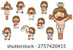 Cute Kawaii Jesus Christ Easter Characters Vector Illustration Bundle