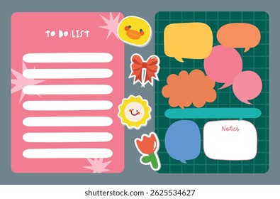 Cute kawaii journaling set with pastel notes stickers and labels designed in soft colors ideal for planners scrapbooks school projects and creative decorations