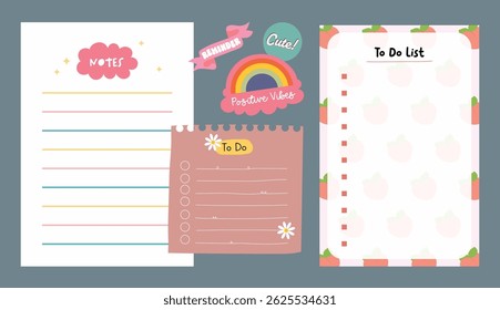 Cute kawaii journaling set with pastel notes stickers and labels designed in soft colors ideal for planners scrapbooks school projects and creative decorations