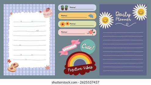 Cute kawaii journaling set with pastel notes stickers and labels designed in soft colors ideal for planners scrapbooks school projects and creative decorations