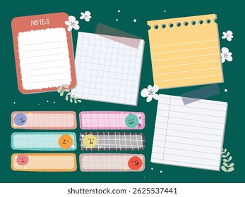 Cute kawaii journaling set with pastel notes stickers and labels designed in soft colors ideal for planners scrapbooks school projects and creative decorations