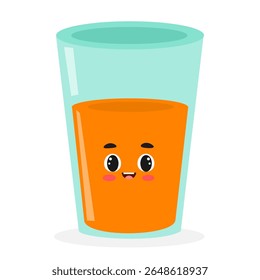 Cute kawaii juice glass with happy face – cartoon drink vector illustration for kids
