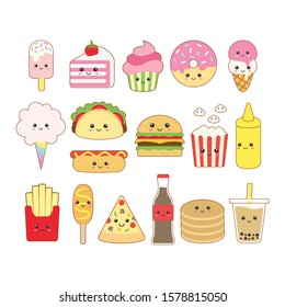 Cute kawaii junk food drawing illustration