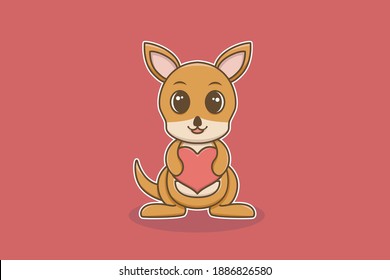 Cute Kawaii Kangaroo Character Holding Love. Vector Illustration Concept for Valentine's Day