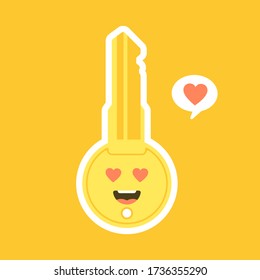 cute and kawaii key lock flat design vector illustration. cartoon character for security, alarm, lock, close, safety house