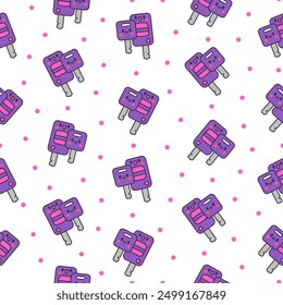 Cute kawaii key. Seamless pattern. Funny cartoon character. Hand drawn style. Vector drawing. Design ornaments.