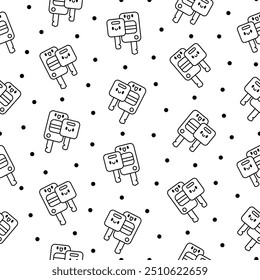 Leuke kawaii sleutel. Naadloos patroon. Kleurplaat. Grappig stripfiguur. Handgetekende stijl. Vectortekening. Ontwerp ornamenten.