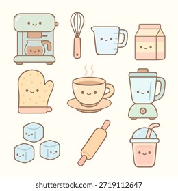 Colección linda del Essentials de la cocina de Kawaii