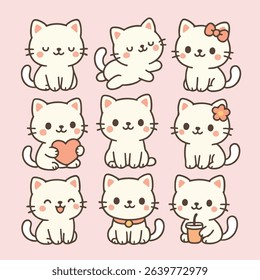 cute kawaii kitten collection illustration
